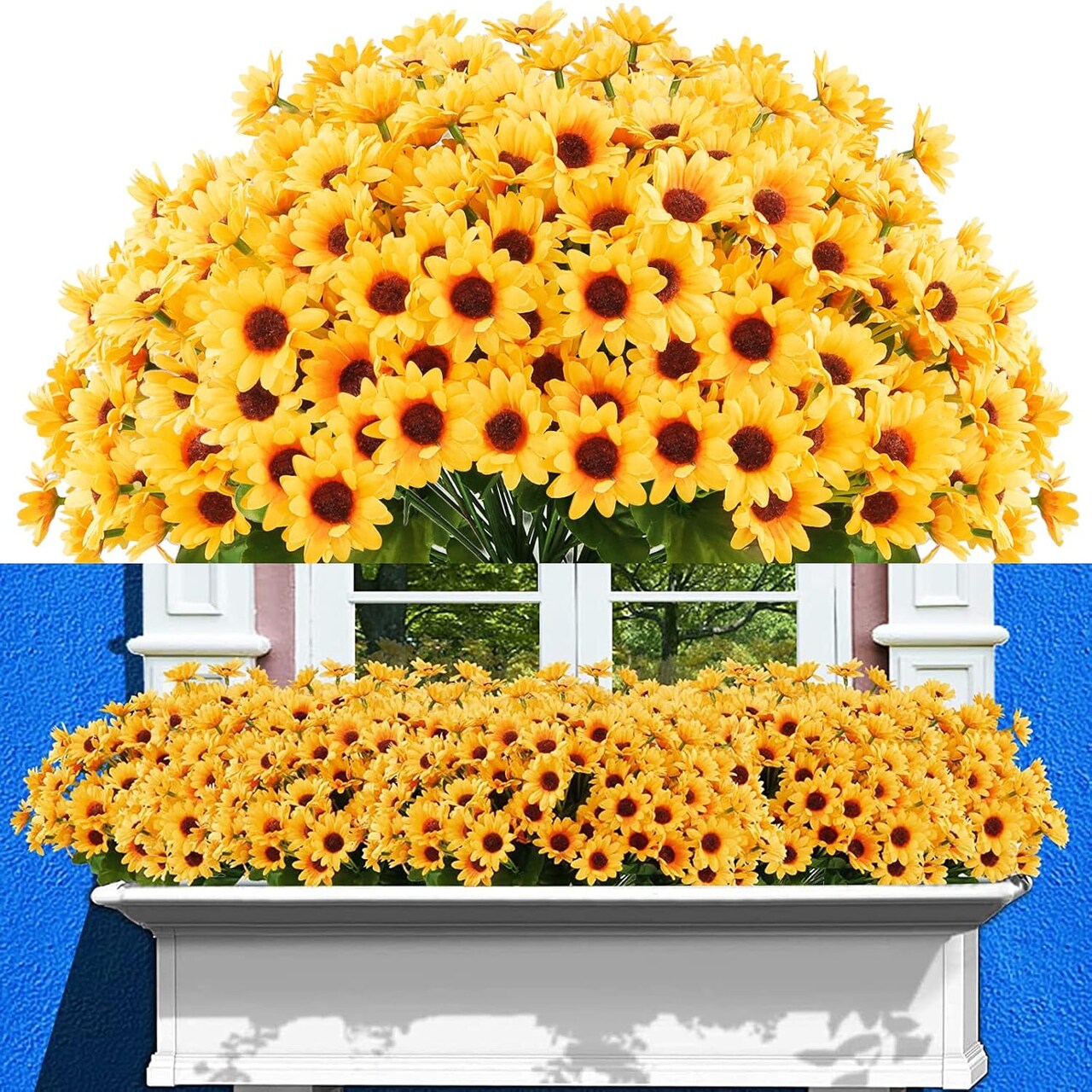 10 Bunches Artificial Sunflowers – Spring Tabletop Decor Faux Mums & Daisy Plants with Stems, UV-Resistant Silk Flowers for Home, Wedding, Garden, Indoor & Outdoor DIY Decor